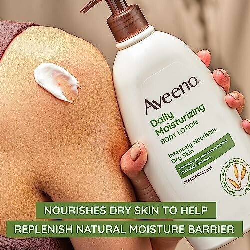 Aveeno daily moisturizing body lotion applied on skin