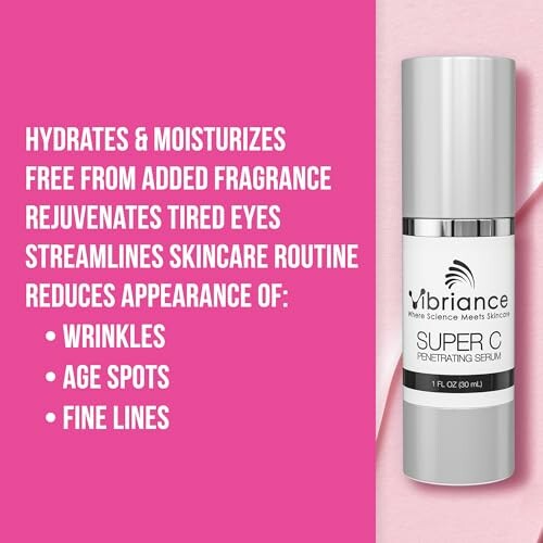 Vibrance Super C Penetrating Serum benefits on pink background.